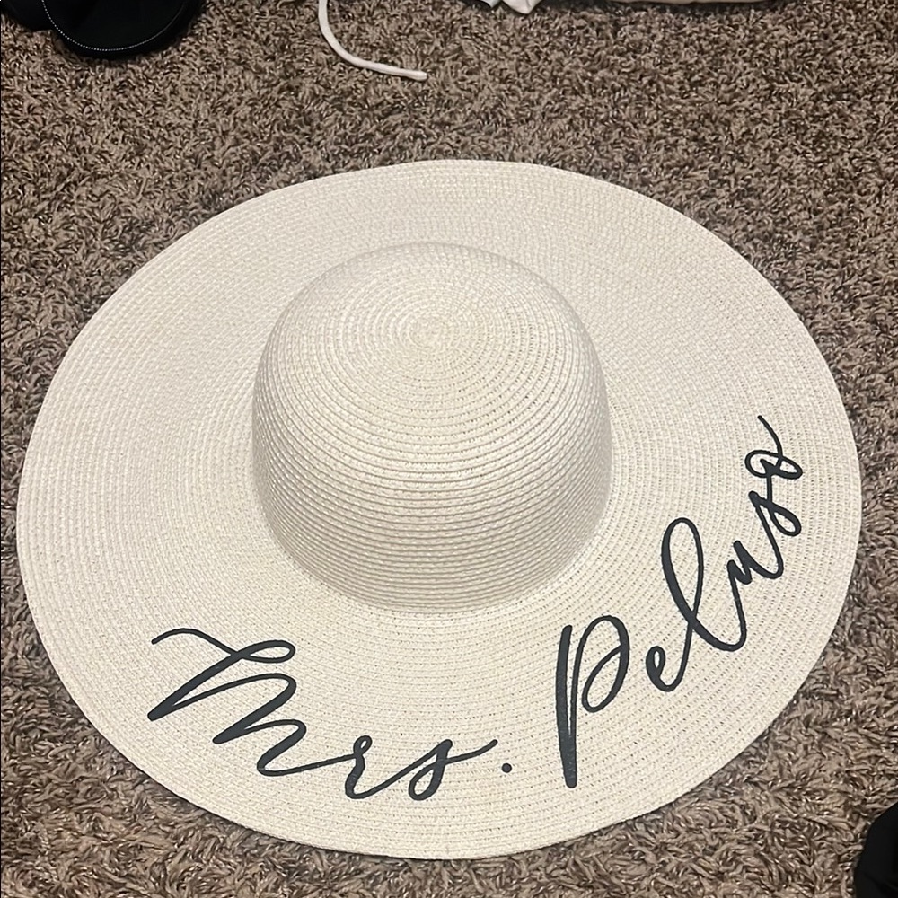 White Sun Hat with Script Mrs. Peluso